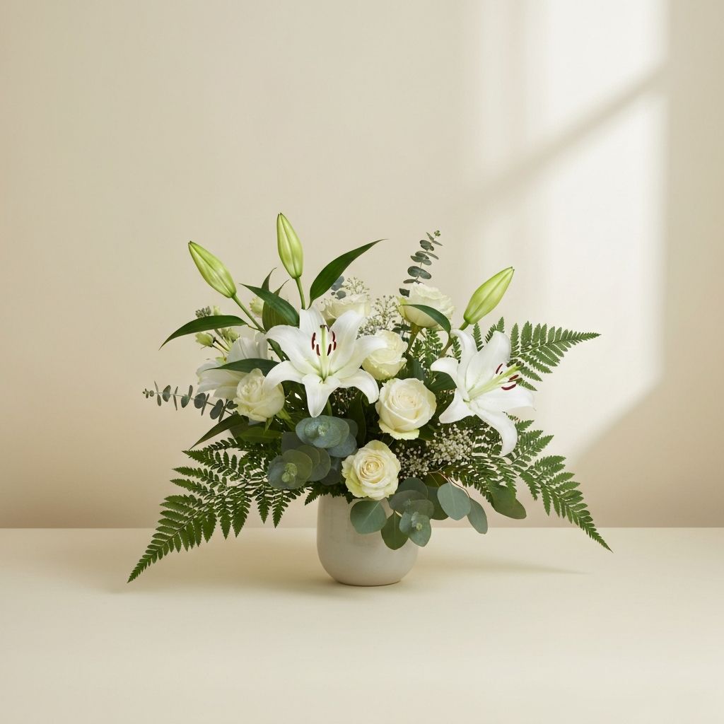 Sympathy Arrangement — Gentle whites and greens for difficult moments.