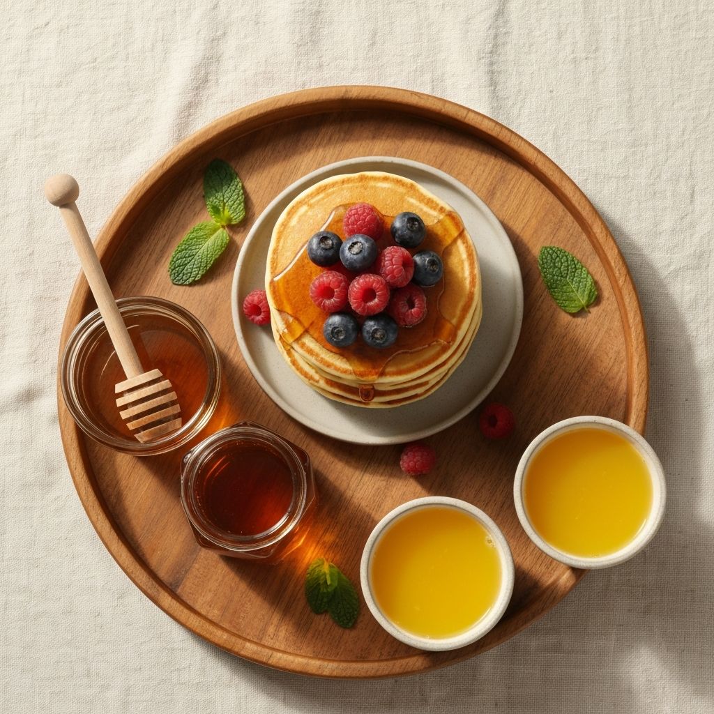 Pancake Breakfast Tray — Fluffy pancakes, fresh berries, and maple syrup.