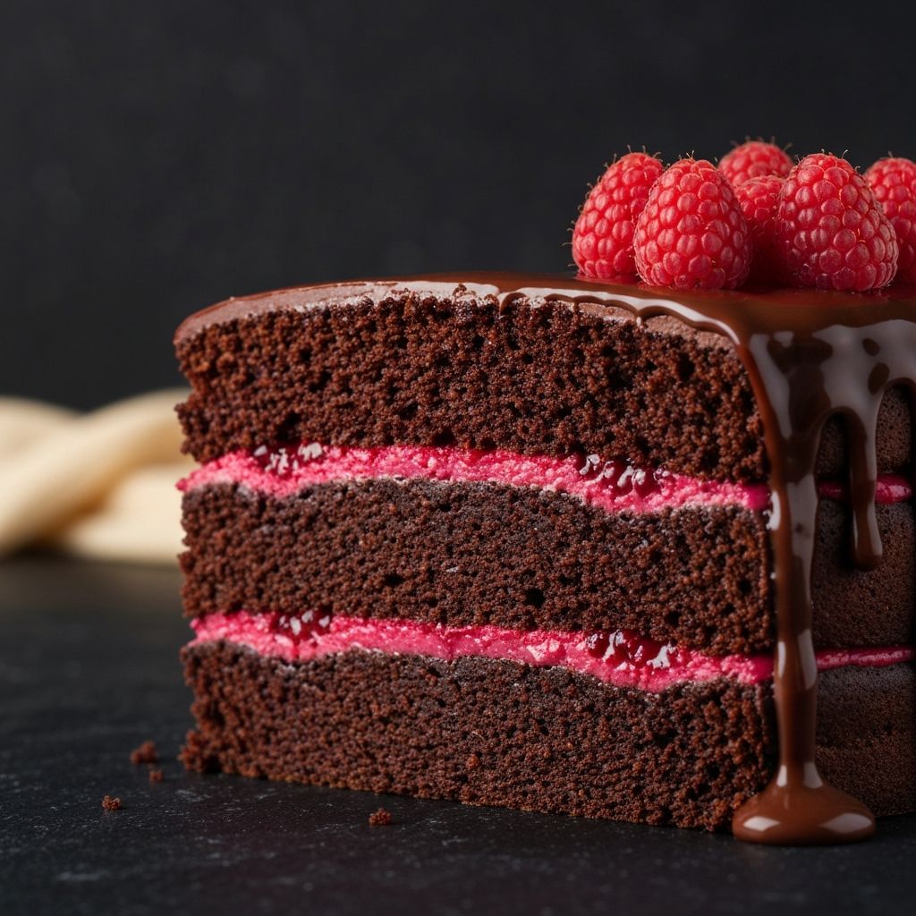 Chocolate Ganache Cake — Dark chocolate layers with raspberry ganache. (2/3)