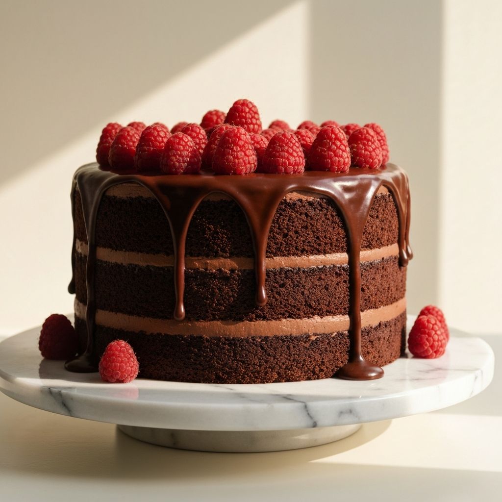 Chocolate Ganache Cake — Dark chocolate layers with raspberry ganache.