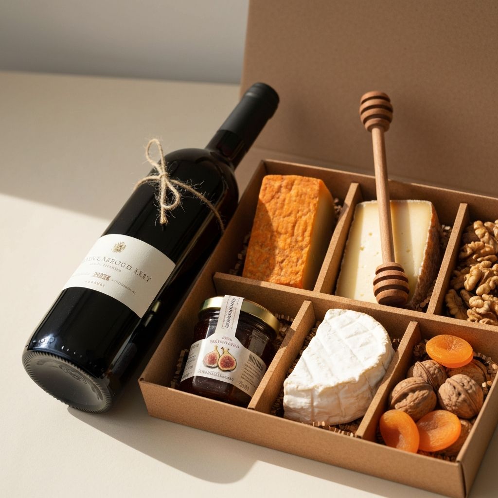 Wine & Cheese Box — Mendoza red, two cheeses, fig jam and walnuts.